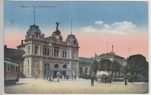 (114083) AK Mainz, Hauptbahnhof, Straßenbahn, Feldpost 1916
