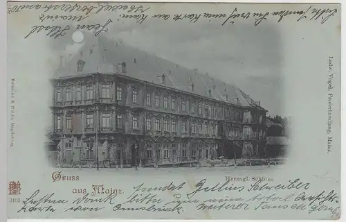 (112888) AK Gruss aus Mainz, Herzogl. Schloss, Mondscheinkarte 1898