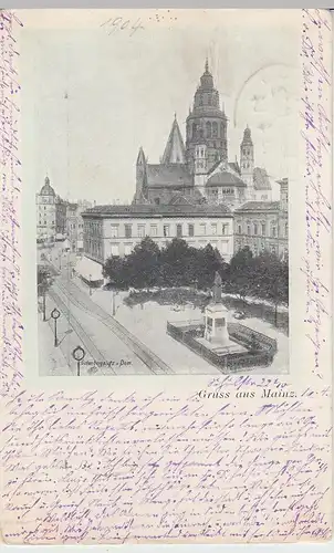 (111156) AK Gruss aus Mainz, Gutenbergplatz, Dom 1904