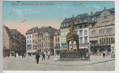 (111134) AK Mainz, Marktplatz m. Marktbrunnen 1915