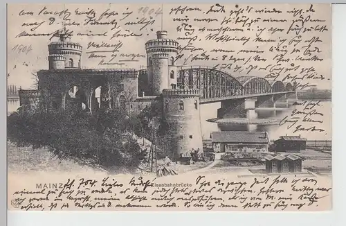 (111123) AK Mainz, Eisenbahnbrücke 1904
