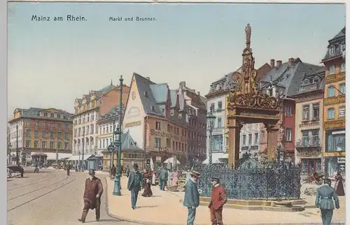 (111119) AK Mainz, Markt und Brunnen vor 1945