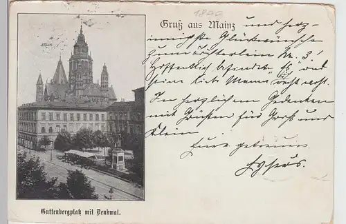 (111106) AK Mainz, Gutenbergplatz mit Denkmal 1899