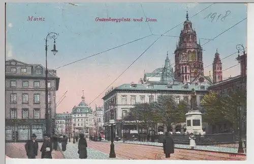 (111096) AK Mainz, Gutenbergplatz und Dom 1918