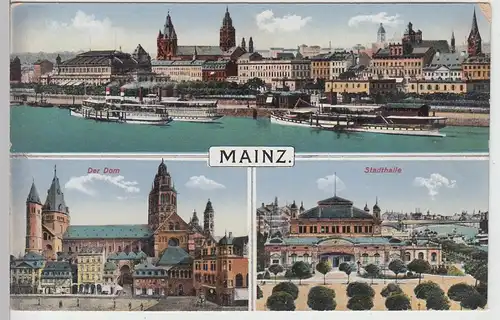 (109149) AK Mainz, Panorama, Dom, Stadthalle 1910/20er