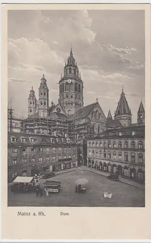 (108990) AK Mainz, Rhein, Dom mit Gerüst, Litfaßsäule, vor 1945