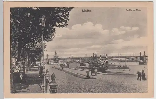 (108899) AK Mainz, Rhein, Passagierschiff, Rheinbrücke 1920