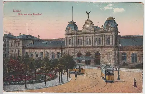 (100377) AK Mainz, Bahnhof, Straßenbahn 1922