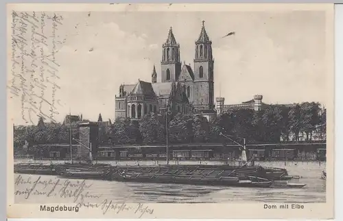 (96715) AK Magdeburg, Dom, Lastkähne, Eisenbahn, Güterwagen 1929