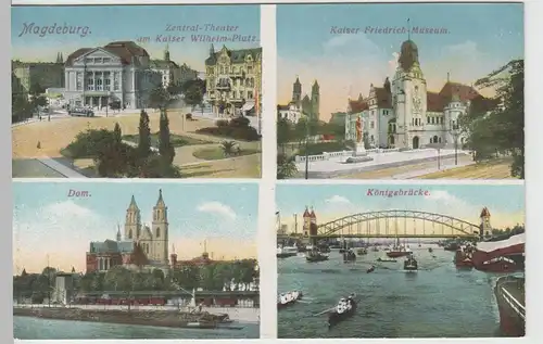 (70617) AK Magdeburg, 4-Bild-Karte, Theater, Dom, Königsbrücke, Museum