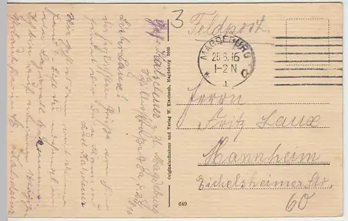 (41845) AK Magdeburg, Kaiser Wilhelm-Denkmal, Feldpost 1916