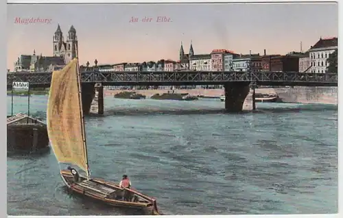 (18818) AK Magdeburg, Elbansicht, Segelboot, vor 1945