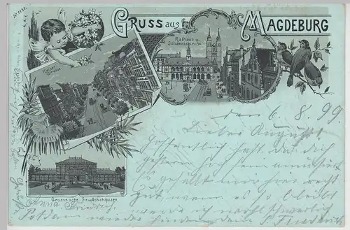 (115266) AK Gruss aus Magdeburg, Mehrbild Mondscheinkarte Litho 1899