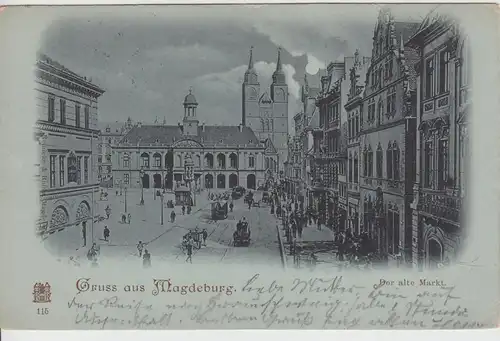 (113398) AK Gruß aus Magdeburg, Alter Markt, Dom, Altes Rathaus 1898