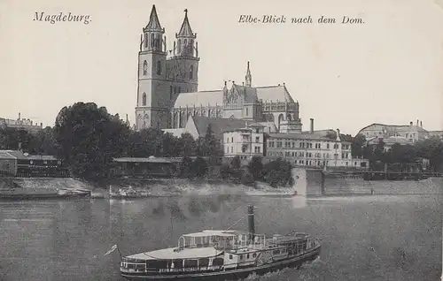 (107866) AK Magdeburg, Elbe, Raddampfer, Dom, vor 1945