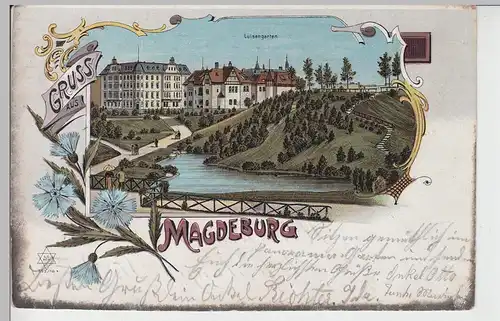 (106893) Künstler AK Gruß aus Magdeburg, Luisengarten, bis 1905, gelaufen 1910