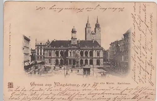 (105239) AK Gruß aus Magdeburg, Markt, Rathaus, St. Johannis 1899