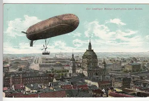 (110545) AK Berlin, lenkbarer Militär-Luftschiff Parseval über der Stadt, 1910