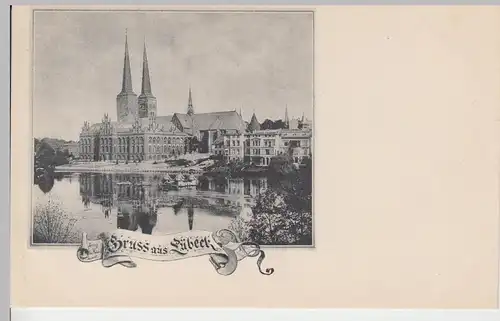 (85312) AK Gruss aus Lübeck, Karte mit Werbung, bis 1905