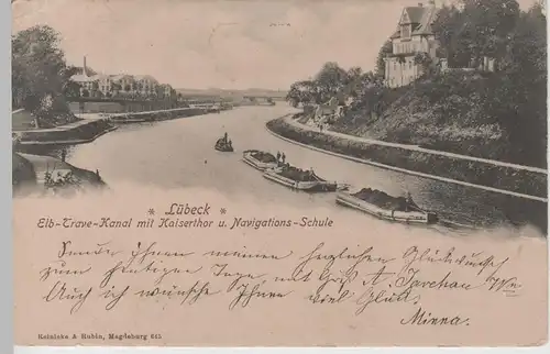 (76398) AK Lübeck, Elbe Trave Kanal, Kaisertor, Navigationsschule 1903