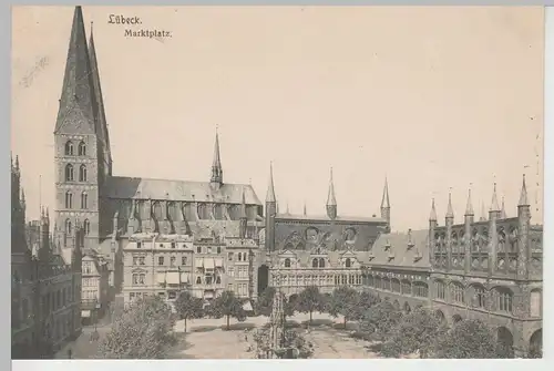 (75941) AK Lübeck, Marktplatz, Marienkirche, Rathaus, vor 1945