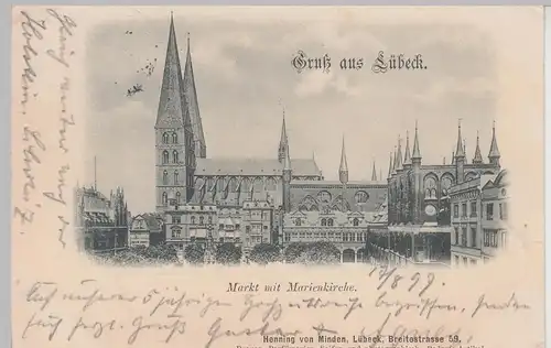 (109811) AK Gruß aus Lübeck, Marienkirche, Markt, Rathaus 1899