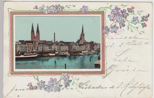 (109765) AK Lübeck, Untertrave, Kirchen, Passepartout 1901