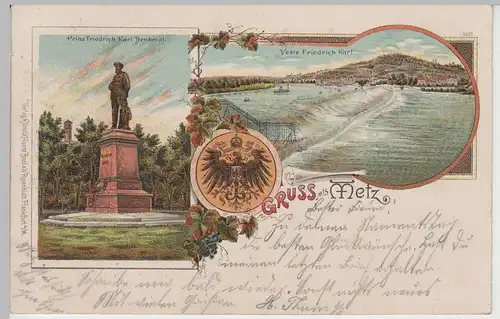 (80611) AK Gruss aus Metz, Veste u. Denkmal Friedrich Karl, Litho 1903