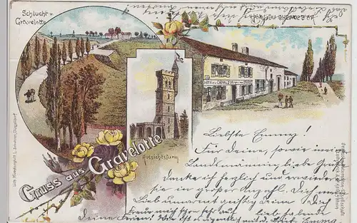 (113639) Künstler AK Gruß aus Gravelotte, Litho., Schlucht, Hotel 1897