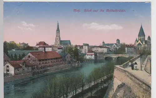 (100196) AK Metz, Blick auf die Mittelbrücke, Feldpost 1914-18