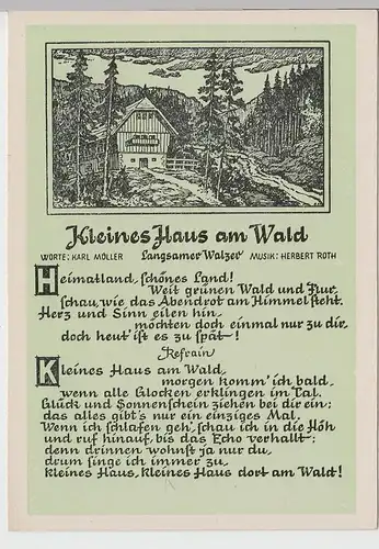 (111697) Künstler AK Liedkarte, Kleines Haus am Wald, Herbert Roth DDR 1954