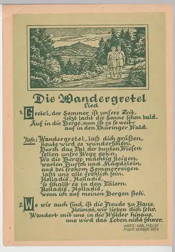 (111686) Künstler AK Liedkarte, Die Wandergretel, Herbert Roth DDR 1954