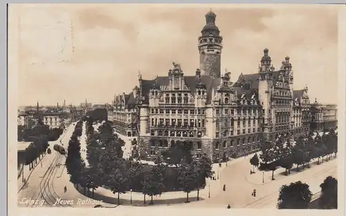 (99949) Foto AK Leipzig, Neues Rathaus, Straßenbahn 1936