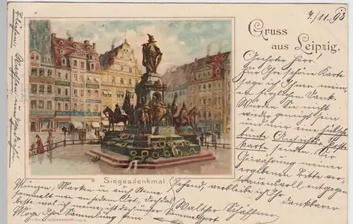 (93229) Künstler AK Gruß aus Leipzig, Siegesdenkmal, Litho. 1898