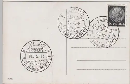 (93217) AK Leipzig, Technische Messe, Sonderstempel 1939