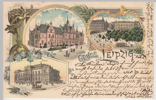 (92648) AK Gruss aus Leipzig, Börse, Reichsbank, Litho 1898