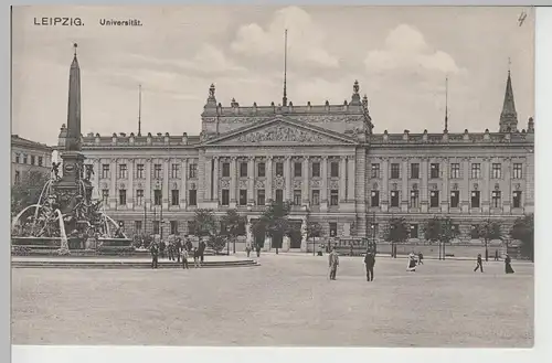 (76316) AK Leipzig, Universität, Mendebrunnen, Straßenbahn, vor 1945