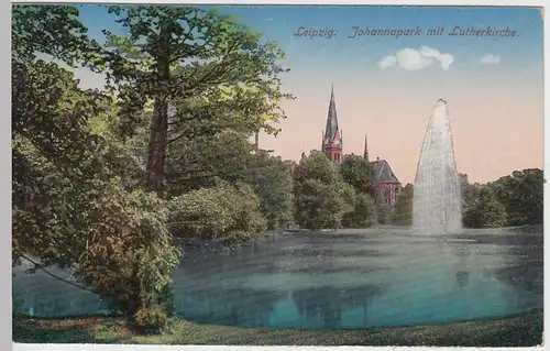 (52731) AK Leipzig, Teich im Johannapark, Lutherkirche, vor 1945