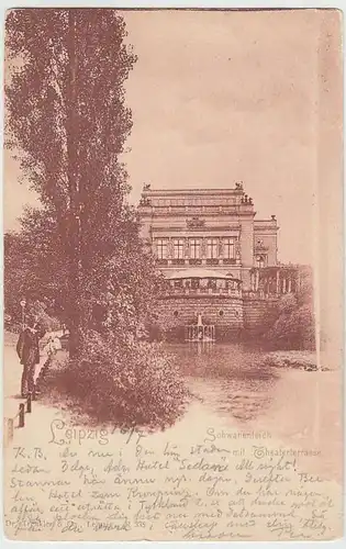 (33608) AK Leipzig, Schwanenteich mit Theaterterrasse, 1901