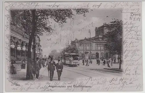 (115281) AK Leipzig, Augustusplatz und Goethestraße 1901, Straßenbahn n. Gohlis