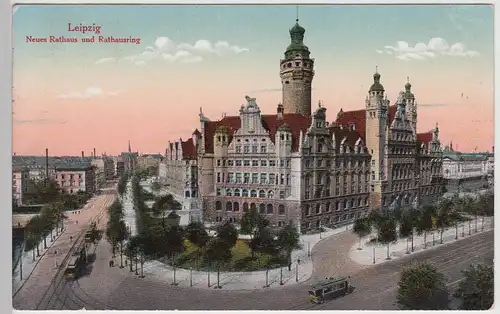 (114811) AK Leipzig, neues Rathaus u. Rathausring 1917