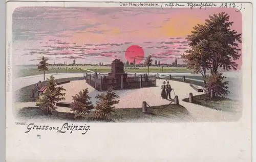 (113521) Künstler AK Gruß aus Leipzig, Napoleonstein, Litho., bis 1905