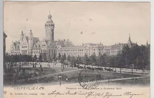 (113511) AK Leipzig, Rossplatz, Deutsche Bank, Neues Rathaus, Kutschen 1904