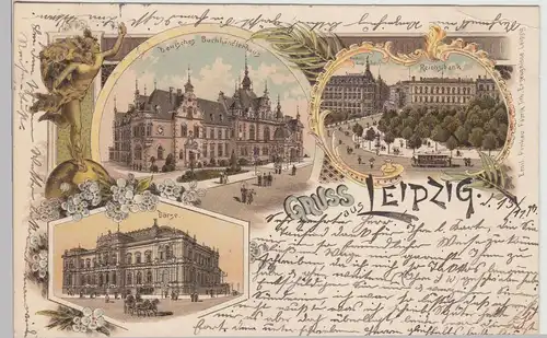 (113132) AK Gruss aus Leipzig, Mehrbild Litho 1897