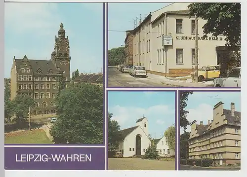 (112266) AK Leipzig Wahren, Klubhaus Karl Helbig, Kirche St. Albert, 1989