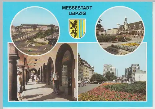 (112223) AK Leipzig, Rathausarkaden, Markt, Hauptbahnhof, Altes Rathaus 1990