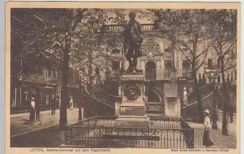 (111859) Künstler AK Leipzig, Goethedenkmal, Naschmarkt, Goethe Denkmal 1910
