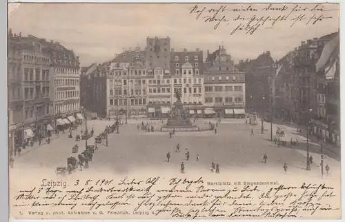 (111855) AK Leipzig, Siegesdenkmal, Markt, Droschken, Geschäfte 1901