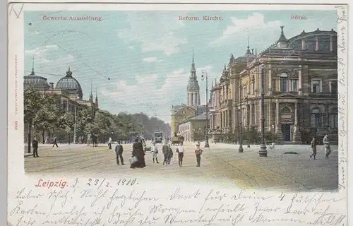 (111847) AK Leipzig, Börse, Reform. Kirche, Gewerbeausstellung 1900