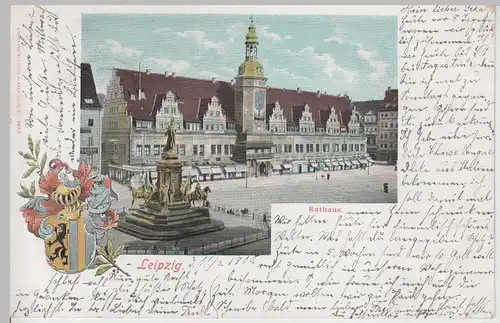 (111845) AK Leipzig, Altes Rathaus, Siegesdenkmal, Wappen 1900